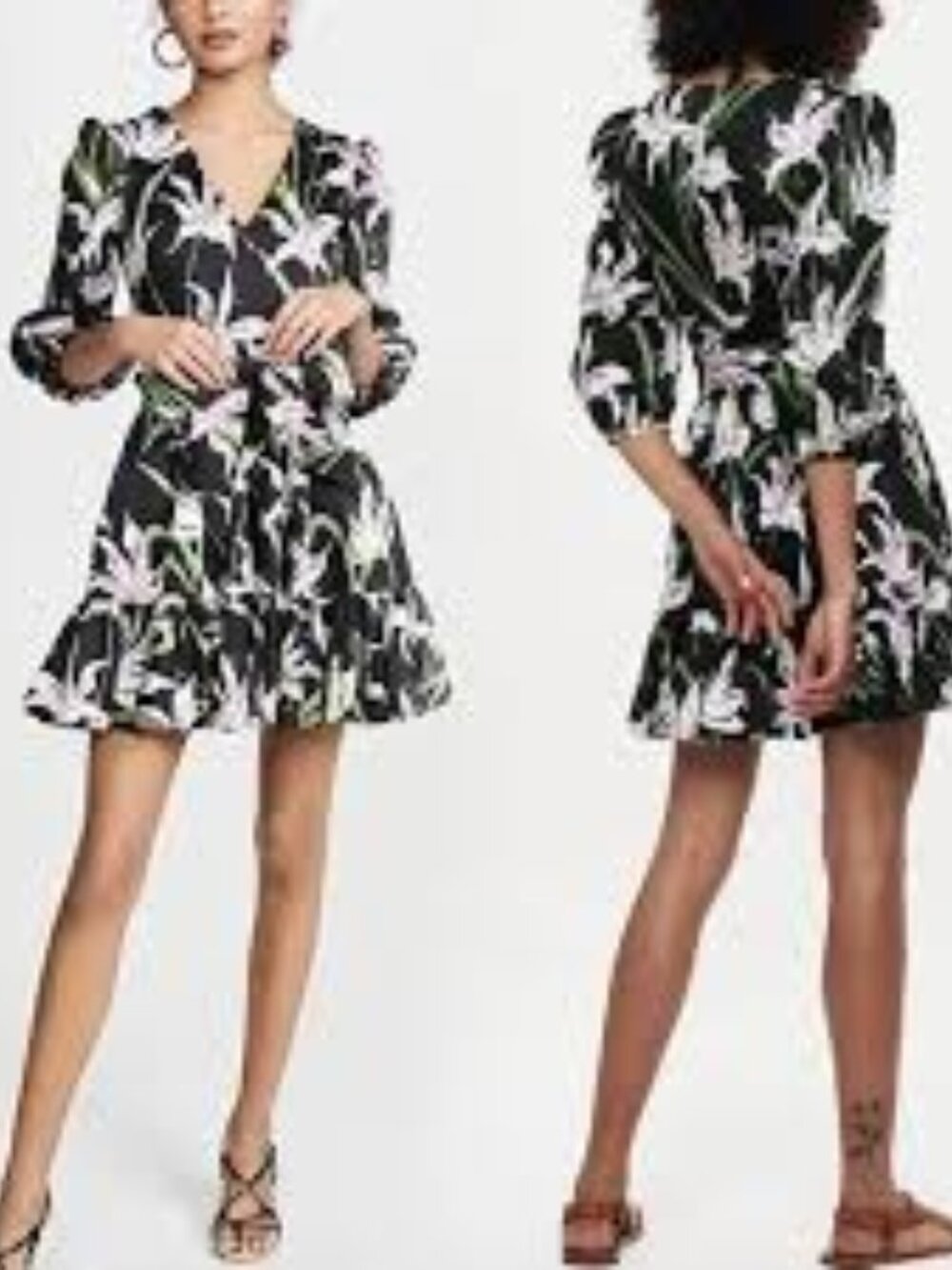 Borgo De Nor Anita Mini Dress 100% Cotton Lilly Print Ruffle Hem Belted